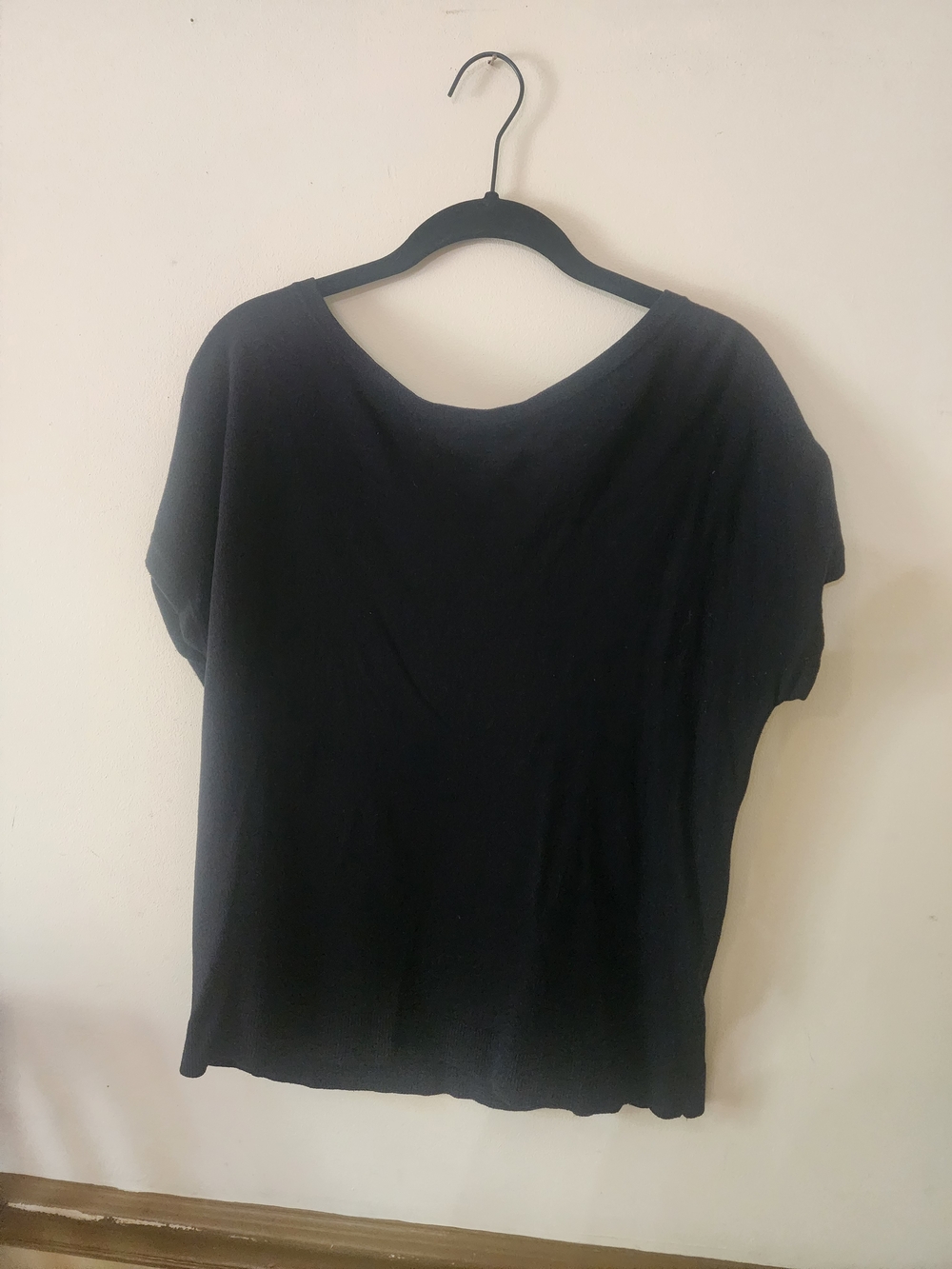 LOFT Black Short Sleeve Scoop Neck Tee With Criss Cross Back Design
